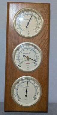 Vintage Sunbeam Weather Station Thermometer Barometer Hygrometer WoodWall Plaque
